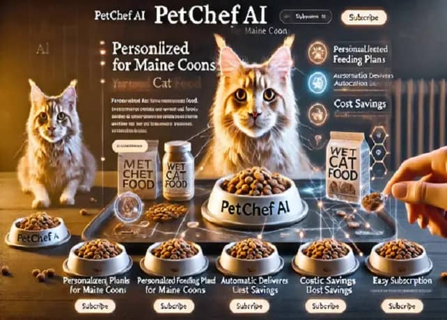 Ілюстрація персоналізованого харчування кота з PetChef AI